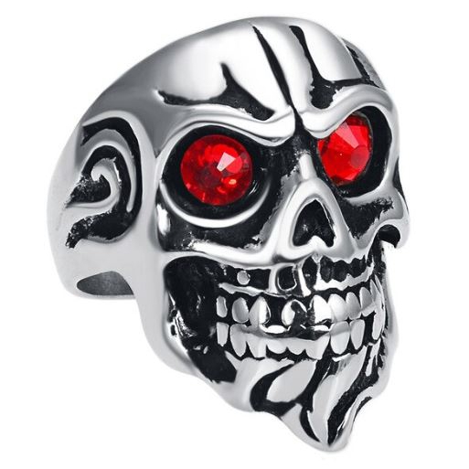 Men's Stainless Steel Goatee Skull Rings with Cubic Zirconia Eyes